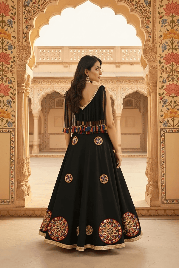 Black Mirror Work Tassel Lehenga Set - Rajni Collection