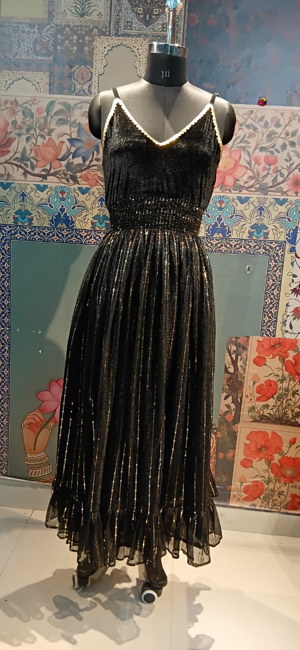 Black Shimmer Boho Maxi Dress - Rajni Collection