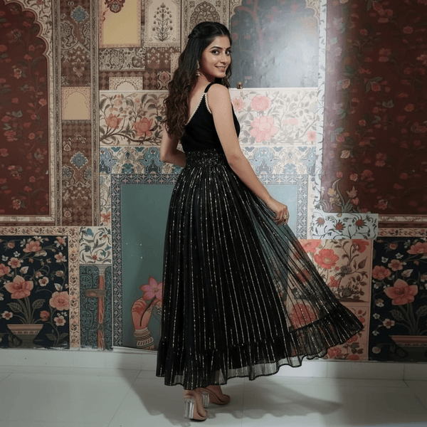 Black Shimmer Boho Maxi Dress - Rajni Collection