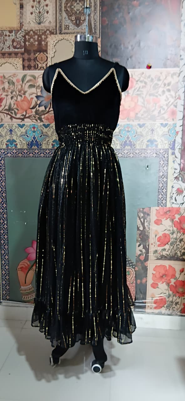 Black Shimmer Boho Maxi Dress - Rajni Collection