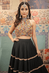 Black Tiered Lehenga with Multicolor Beaded Blouse - Rajni Collection