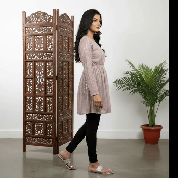 Blush Pink Shimmer Tunic with Long Sleeves - Rajni Collection