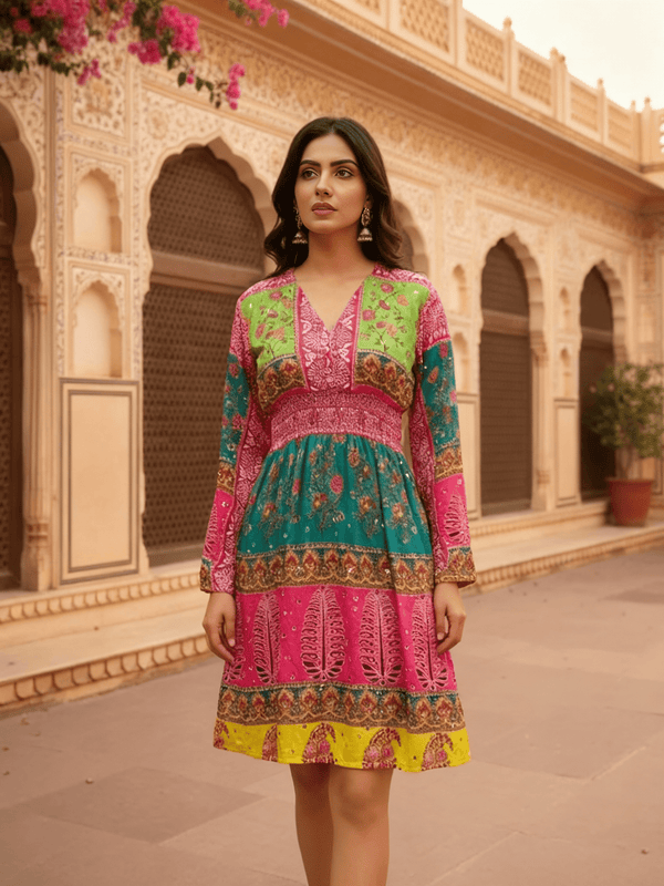 Bohemian Bandhani Printed Short Dress - Rajni Collection