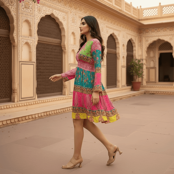 Bohemian Bandhani Printed Short Dress - Rajni Collection