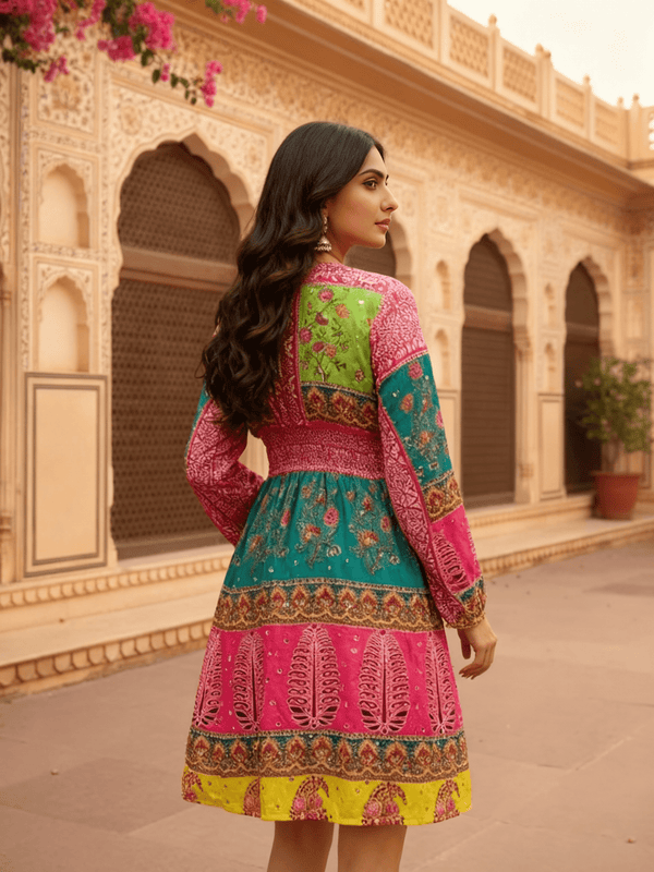 Bohemian Bandhani Printed Short Dress - Rajni Collection