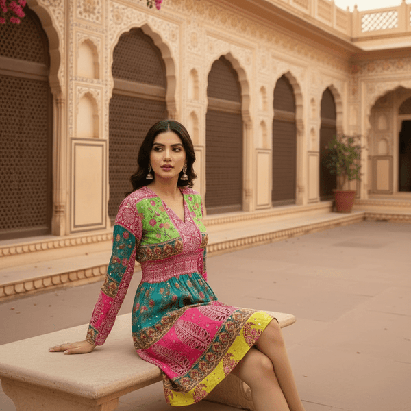 Bohemian Bandhani Printed Short Dress - Rajni Collection