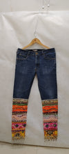 Bohemian Denim Pants with Handmade Embroidery & Patchwork – Unique Artisan Wear - Rajni Collection