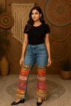 Bohemian Denim Pants with Handmade Embroidery & Patchwork – Unique Artisan Wear - Rajni Collection
