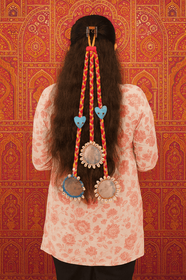 Boho Braided Hair Accessory with Mirror & Shell Embellishments - Rajni Collection