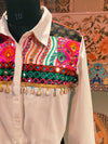 Boho Embroidered Tie - Knot Denim Shirt – Fusion Casual Wear - Rajni Collection