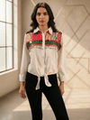 Boho Embroidered Tie - Knot Denim Shirt – Fusion Casual Wear - Rajni Collection
