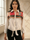 Boho Embroidered Tie - Knot Denim Shirt – Fusion Casual Wear - Rajni Collection