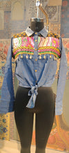 Boho Fusion Embroidered Denim Shirt – Tie Knot Style - Rajni Collection