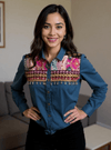 Boho Fusion Embroidered Denim Shirt – Tie Knot Style - Rajni Collection