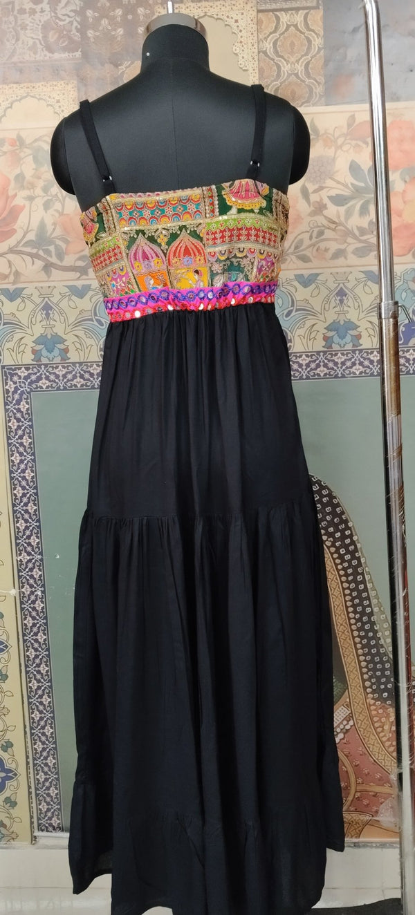 Boho Patchwork Black Maxi Dress - Rajni Collection