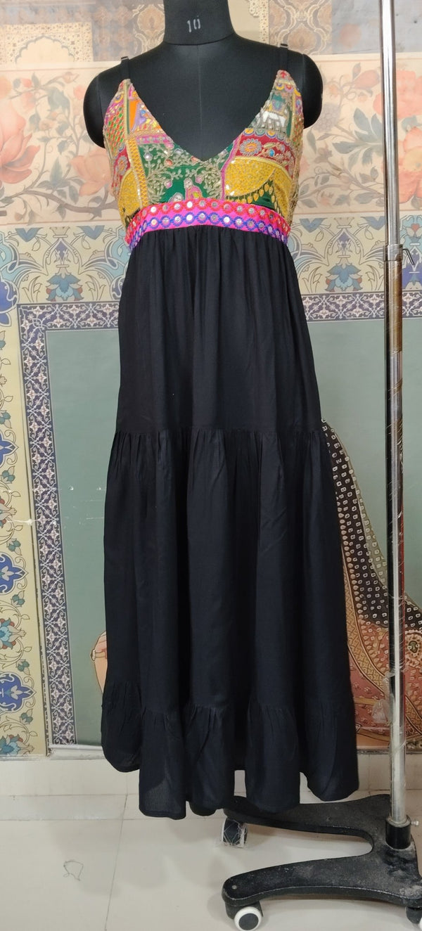 Boho Patchwork Black Maxi Dress - Rajni Collection