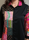 Boho Patchwork Magic Shirt – Multicolor Art on Black - Rajni Collection