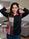 Boho Patchwork Magic Shirt – Multicolor Art on Black - Rajni Collection