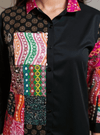 Boho Patchwork Magic Shirt – Multicolor Art on Black - Rajni Collection
