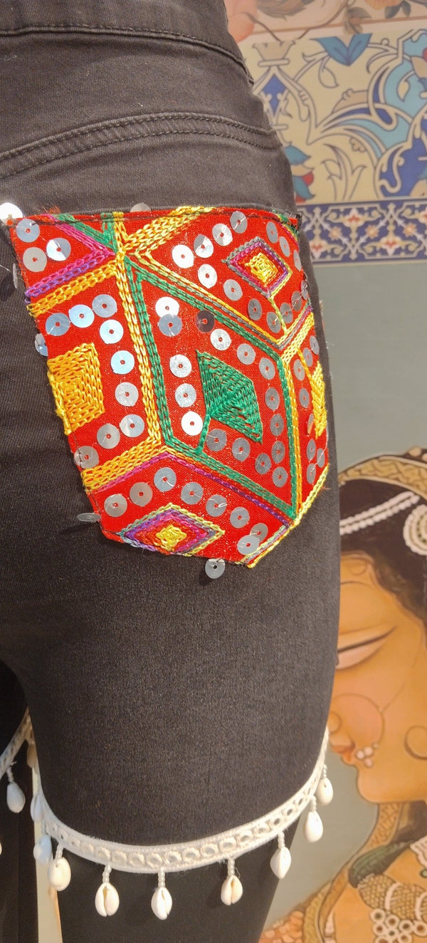 Boho Patchwork Mirror Embroidered Shorts - Rajni Collection