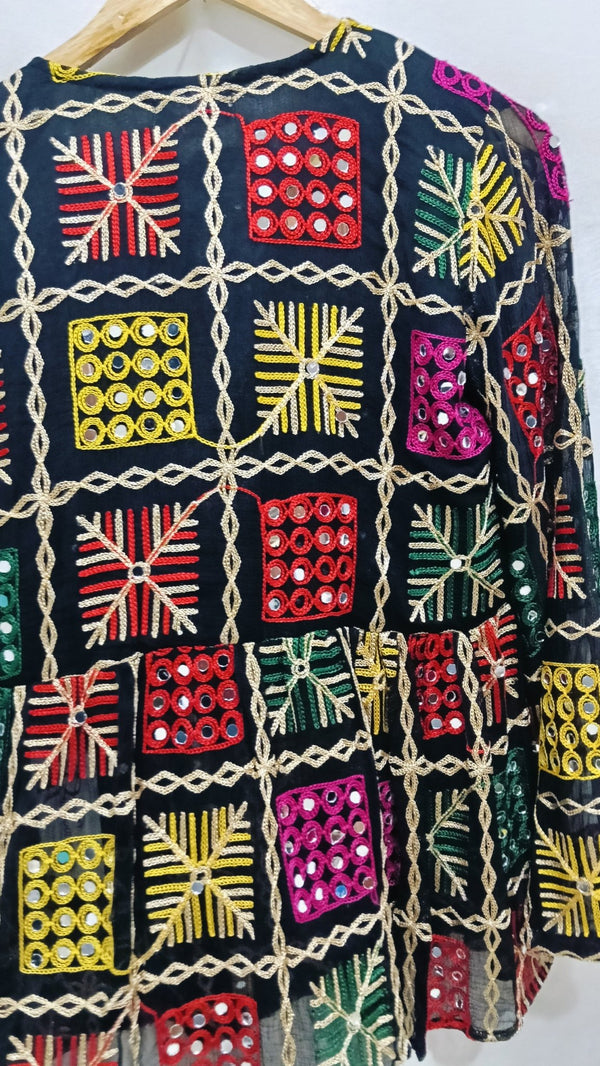 Boho Phulkari Mirror Work Kurti – Multicolor Embroidered Jacket Style - Rajni Collection