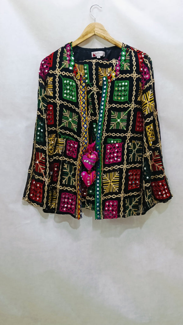 Boho Phulkari Mirror Work Kurti – Multicolor Embroidered Jacket Style - Rajni Collection