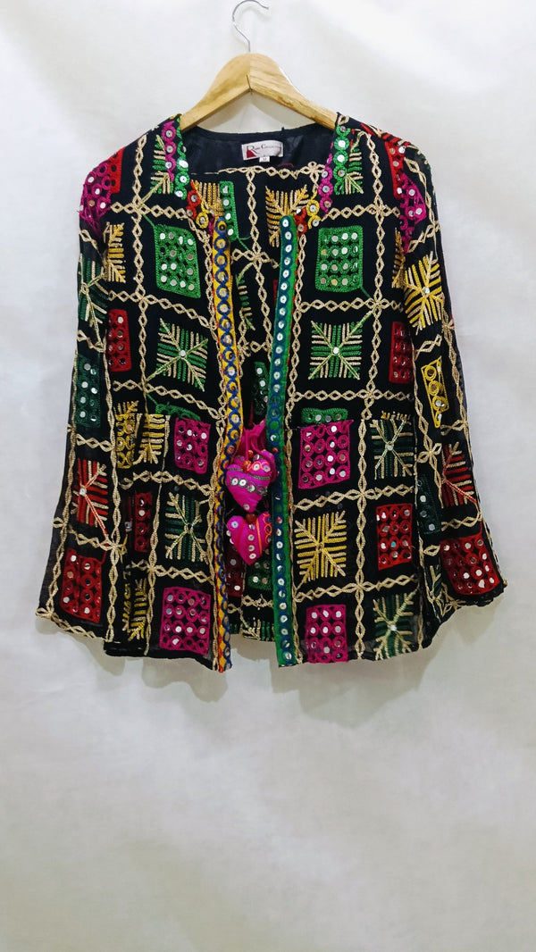 Boho Phulkari Mirror Work Kurti – Multicolor Embroidered Jacket Style - Rajni Collection