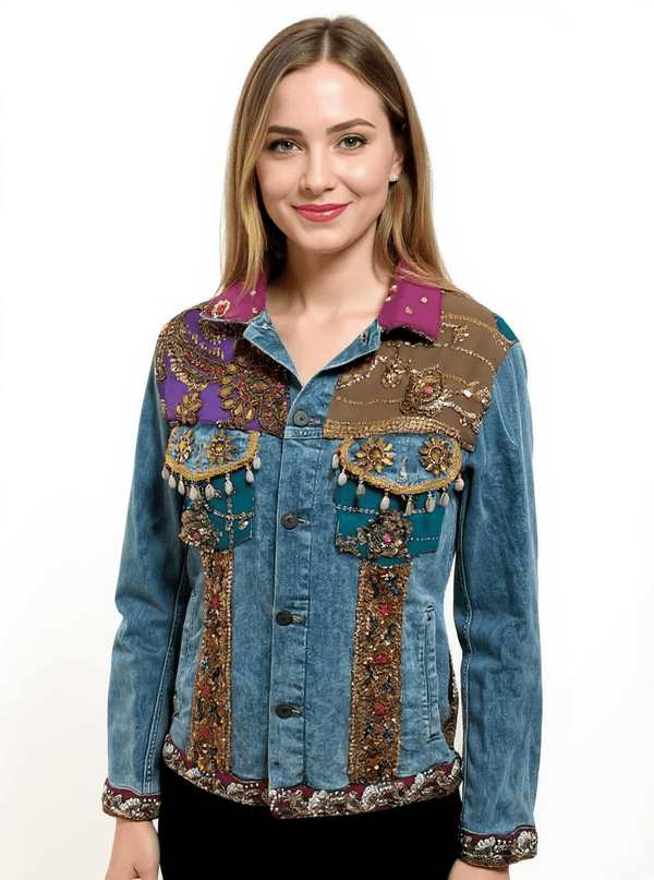 Boho Royale – Embellished Patchwork Denim Jacket - Rajni Collection