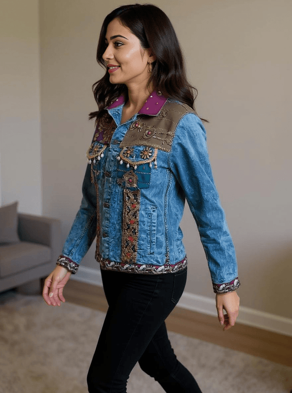 Boho Royale – Embellished Patchwork Denim Jacket - Rajni Collection