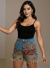 Denim Shorts Boho Patchwork Embroidered - Rajni Collection