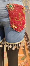 Denim Shorts Boho Patchwork Embroidered - Rajni Collection
