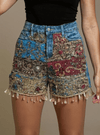 Denim Shorts Boho Patchwork Embroidered - Rajni Collection