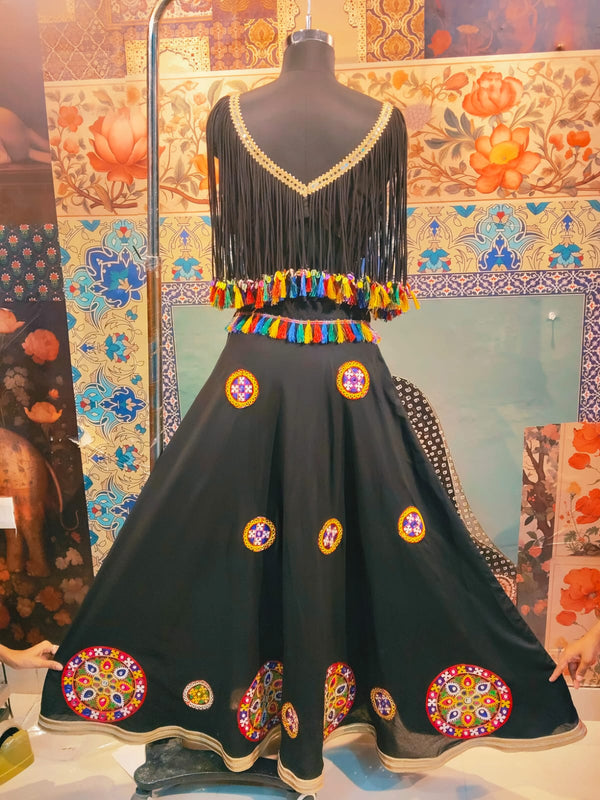 Designer Black Blouse with Mirror Work & Multicolor Tassel Fringe – Perfect for Navratri & Party Wear - Rajni Collection