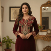 Designer Maroon Velvet Kurta Set with Heavy Embroidery - Rajni Collection