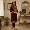 Designer Maroon Velvet Kurta Set with Heavy Embroidery - Rajni Collection