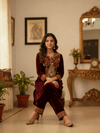 Designer Maroon Velvet Kurta Set with Heavy Embroidery - Rajni Collection
