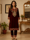 Designer Maroon Velvet Kurta Set with Heavy Embroidery - Rajni Collection