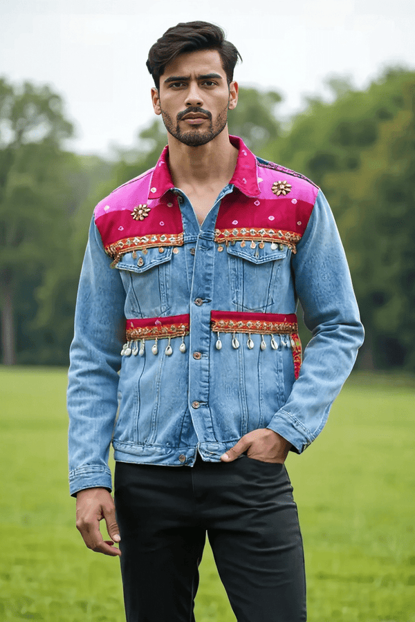 Embellished Denim Fusion Jacket with Rajasthani - Rajni Collection