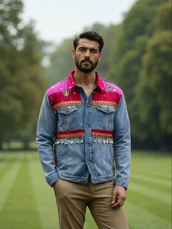 Embellished Denim Fusion Jacket with Rajasthani - Rajni Collection