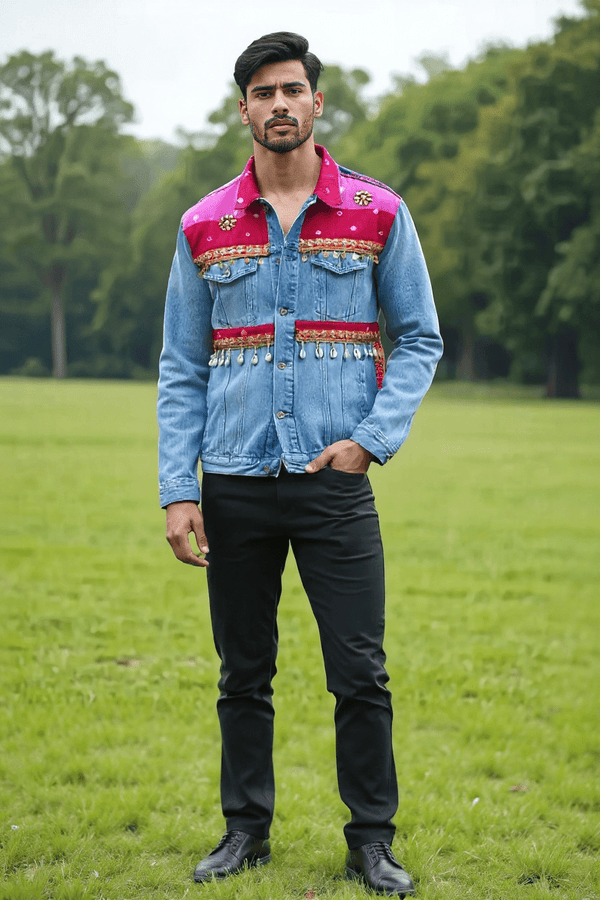 Embellished Denim Fusion Jacket with Rajasthani - Rajni Collection