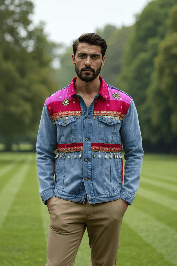 Embellished Denim Fusion Jacket with Rajasthani - Rajni Collection