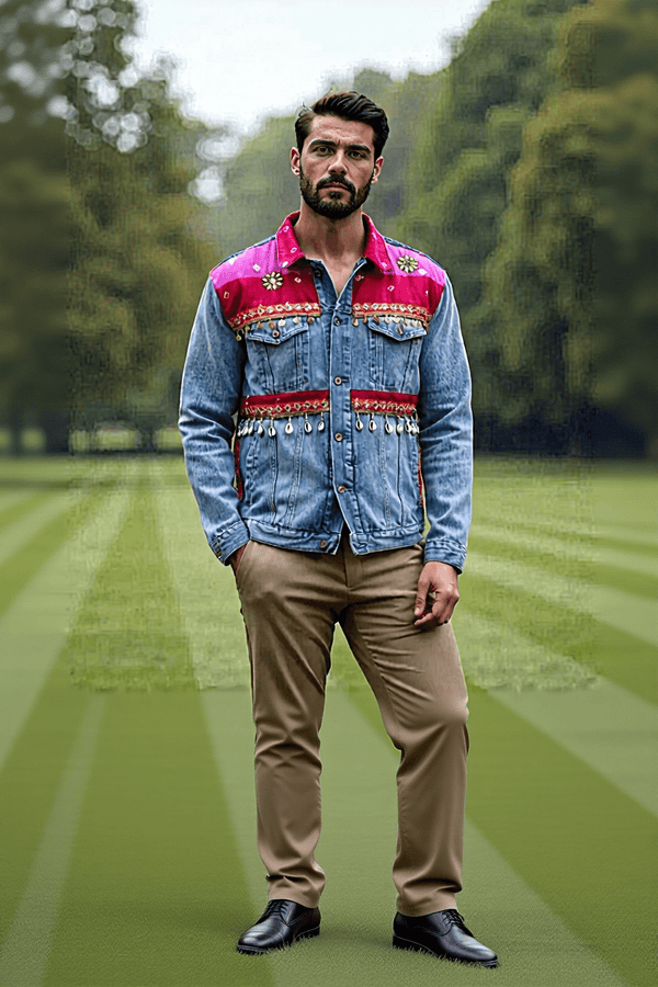 Embellished Denim Fusion Jacket with Rajasthani - Rajni Collection
