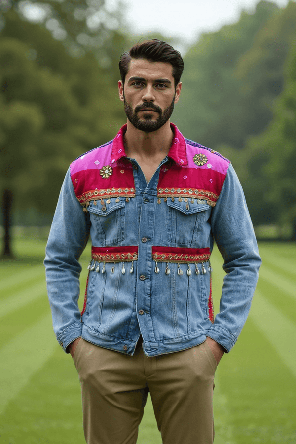 Embellished Denim Fusion Jacket with Rajasthani - Rajni Collection