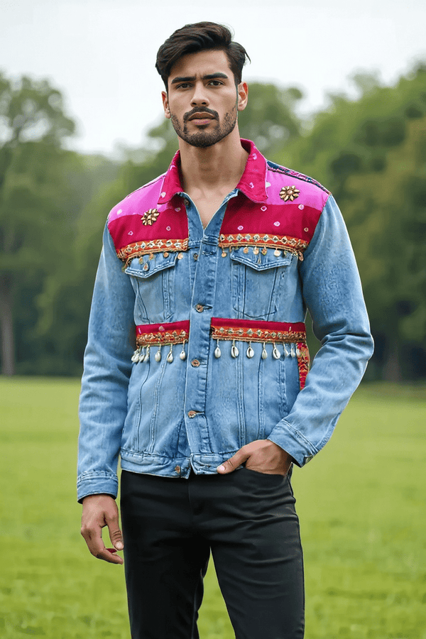 Embellished Denim Fusion Jacket with Rajasthani - Rajni Collection