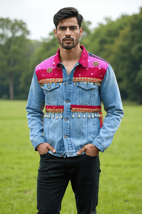 Embellished Denim Fusion Jacket with Rajasthani - Rajni Collection