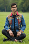 Embellished Denim Jacket with Handcrafted Mirror Work - Rajni Collection