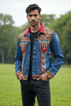 Embellished Denim Jacket with Handcrafted Mirror Work - Rajni Collection