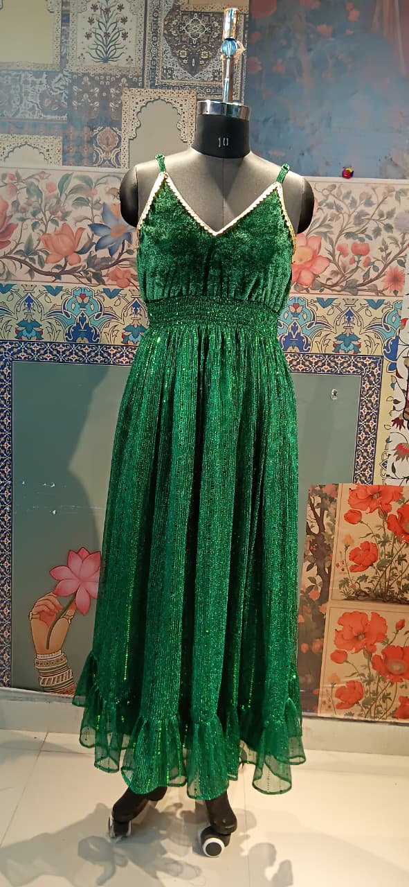 Emerald Green Boho Maxi Dress - Rajni Collection