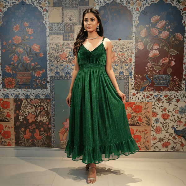 Emerald Green Boho Maxi Dress - Rajni Collection
