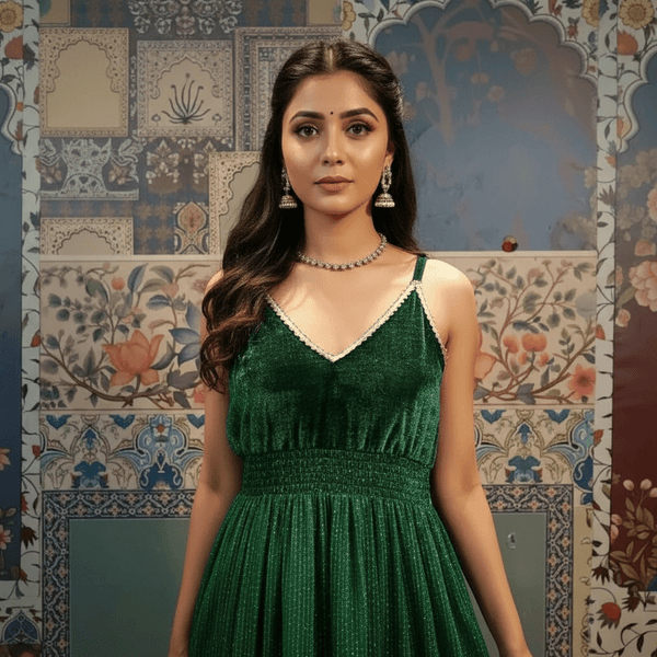 Emerald Green Boho Maxi Dress - Rajni Collection